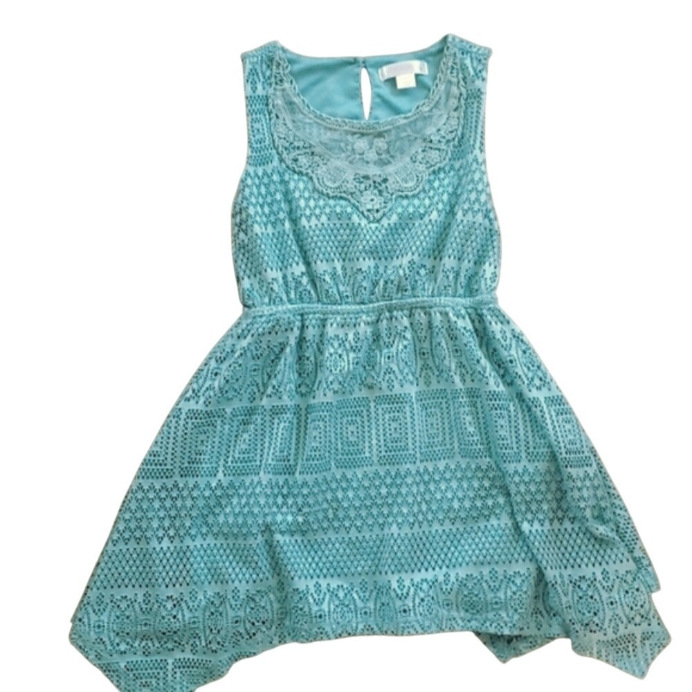 Xhilaration Girls Boho Cutout Lace‎ Sleeveless Aqua Dress Size 6-6X